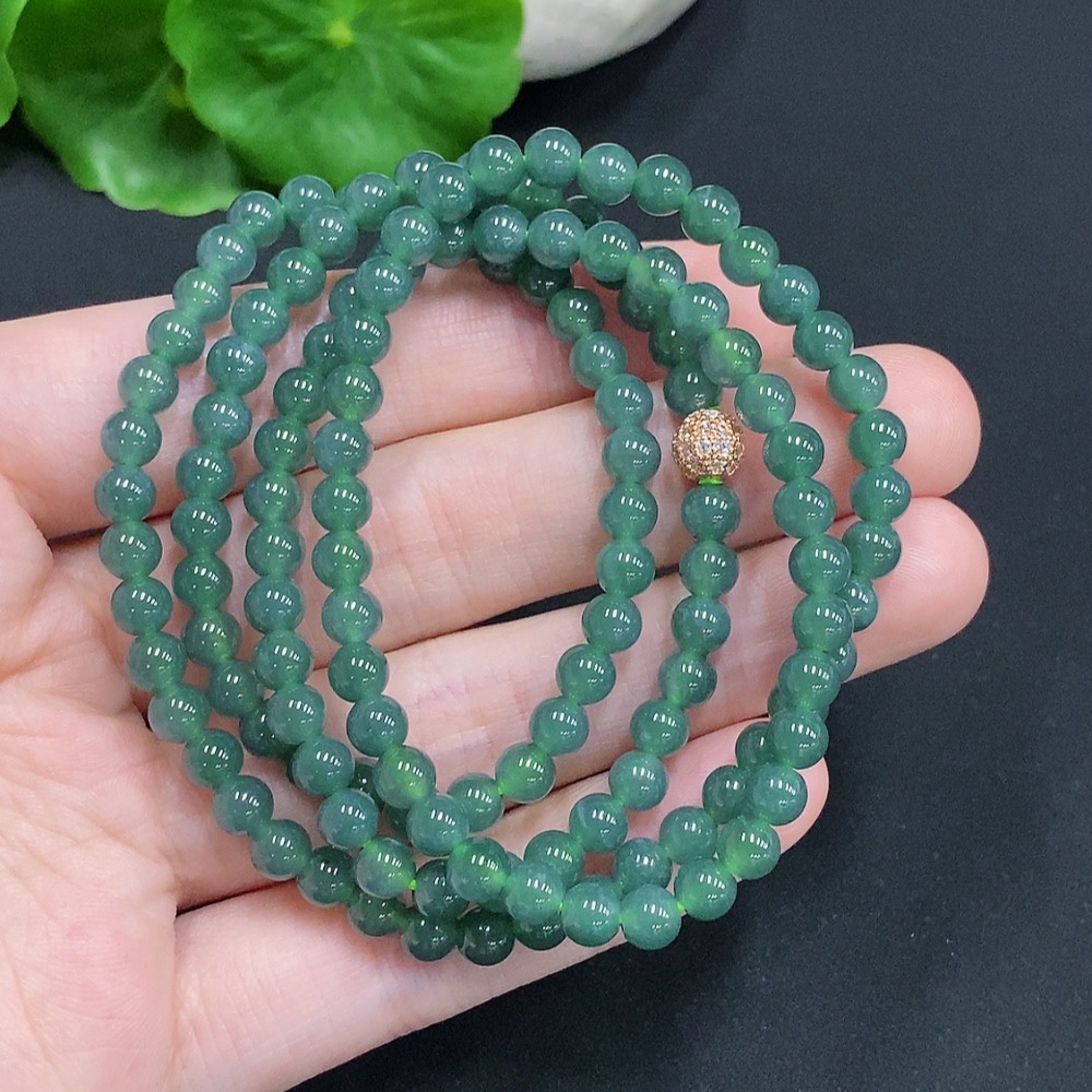 F30543513 Jadeite Bead Necklace, Non-Gold Setting, Approx. 4.7mm, Total Weight Approx. 26.8g