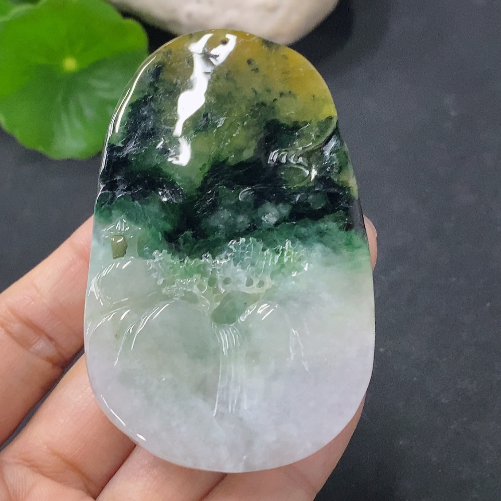 F35140161 Jadeite Pendant Landscape Plaque Total Weight Approx. 54.96g with Non-Grade A Beads