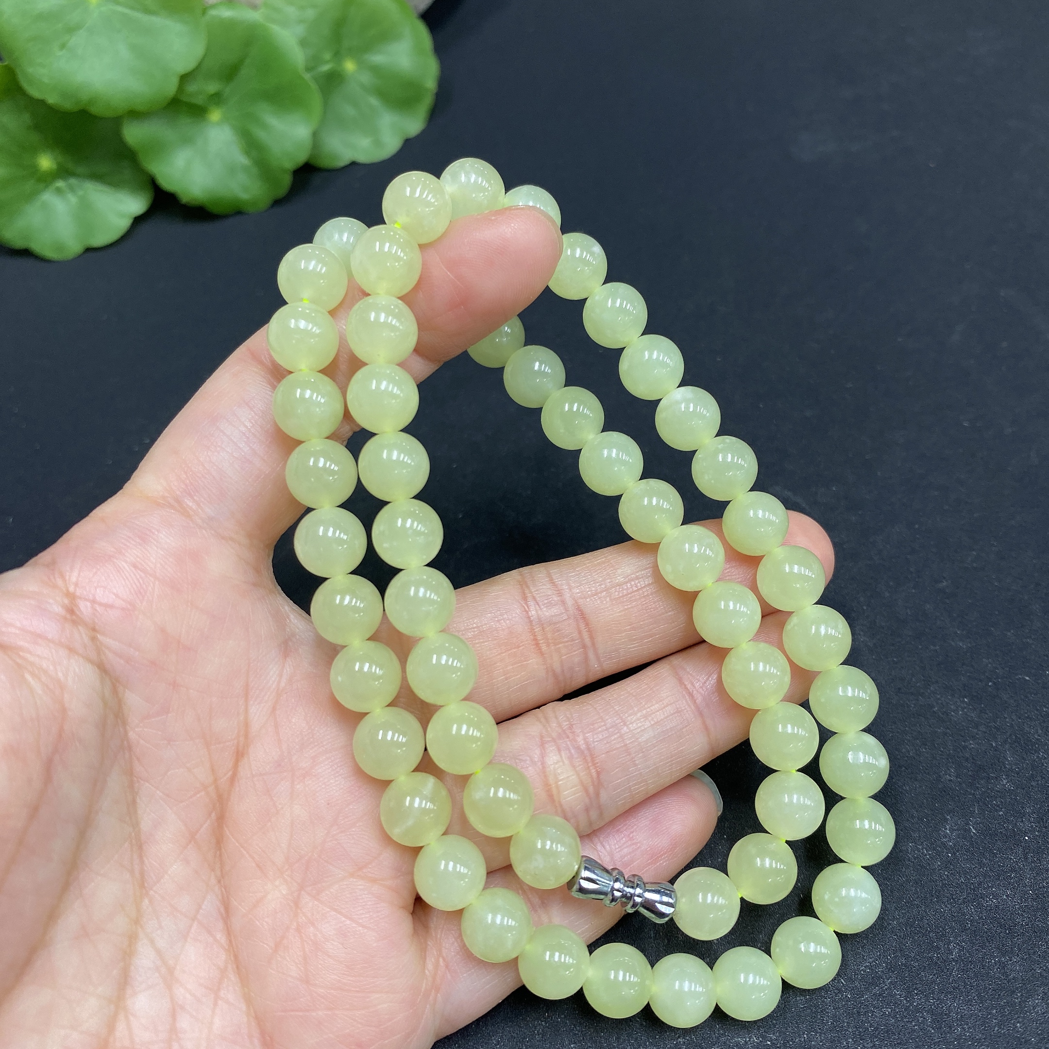 H33878353 Hetian Jade Bead Necklace Approx. 7.7mm Total Weight Approx. 43.7g