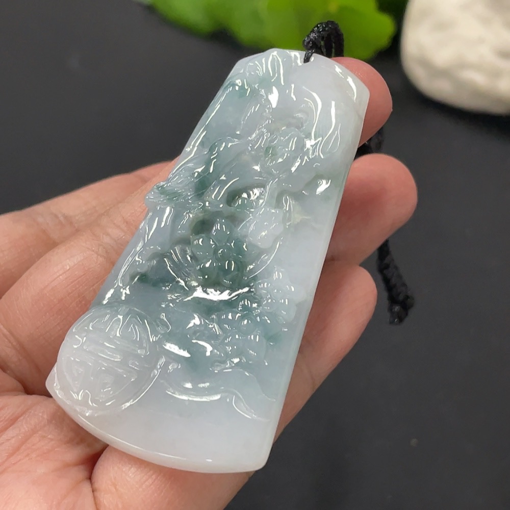 F31632162 JadeiteMagpie on Plum Branch Pendant