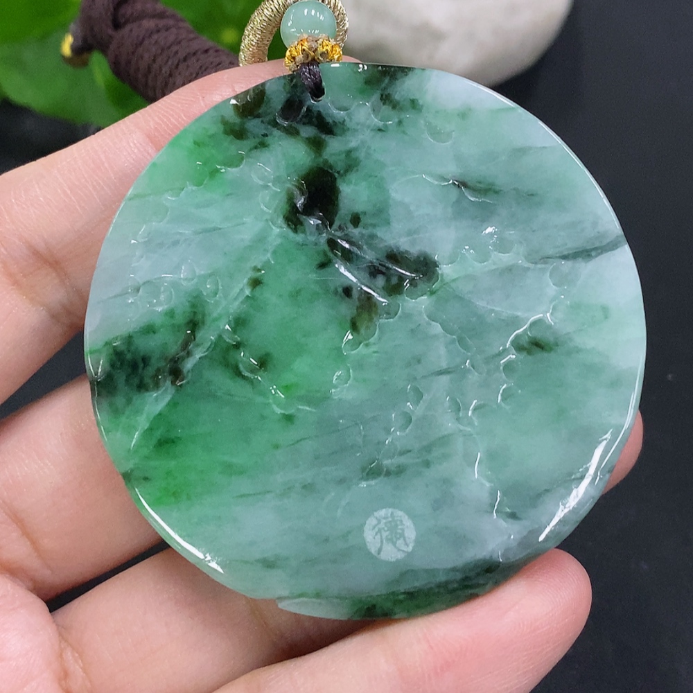 F34961325 Jadeite Landscape Pendant with Cord, Total Weight Approx. 56.6g