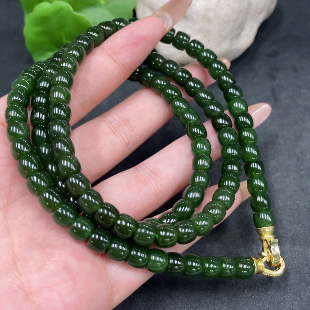 H32778114 Hetian Jade Bead Necklace Approx. 6.7mm Total Weight Approx. 63.2g