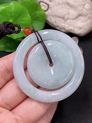 F34959122 Jadeite Mother-and-Child Button Pendant Total Weight Including Rope Approximately 35.5g (Matching Beads Non-Grade A)