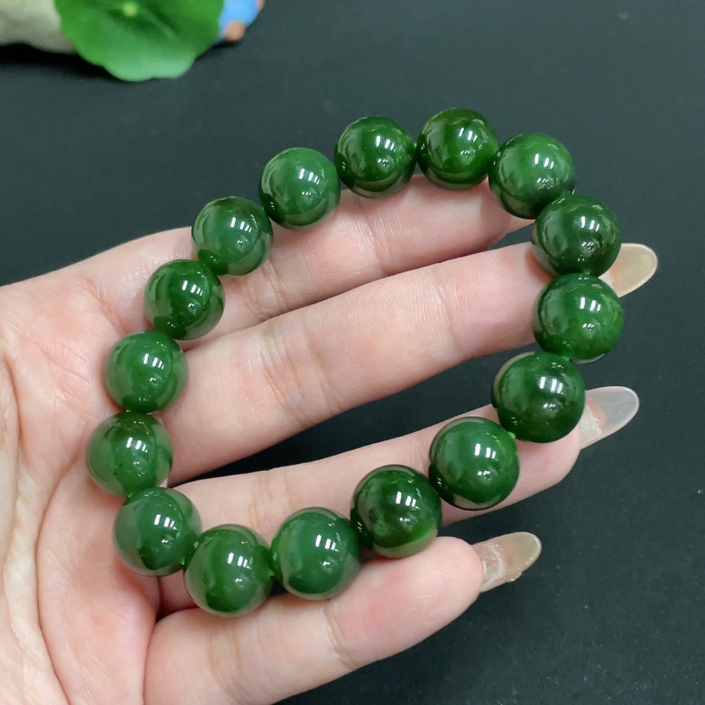 H32767538 Hetian Jade Bracelet Approx. 12.8mm Beads Total Weight Approx. 54.5g