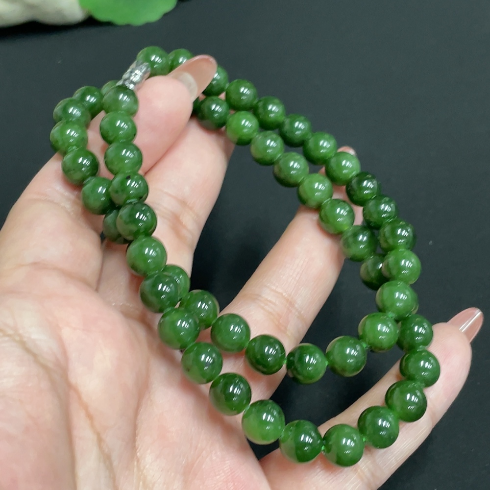 H35100071 Hetian Jade Jasper Bead Necklace, approx. 7.7 mm, total weight approx. 44.6g