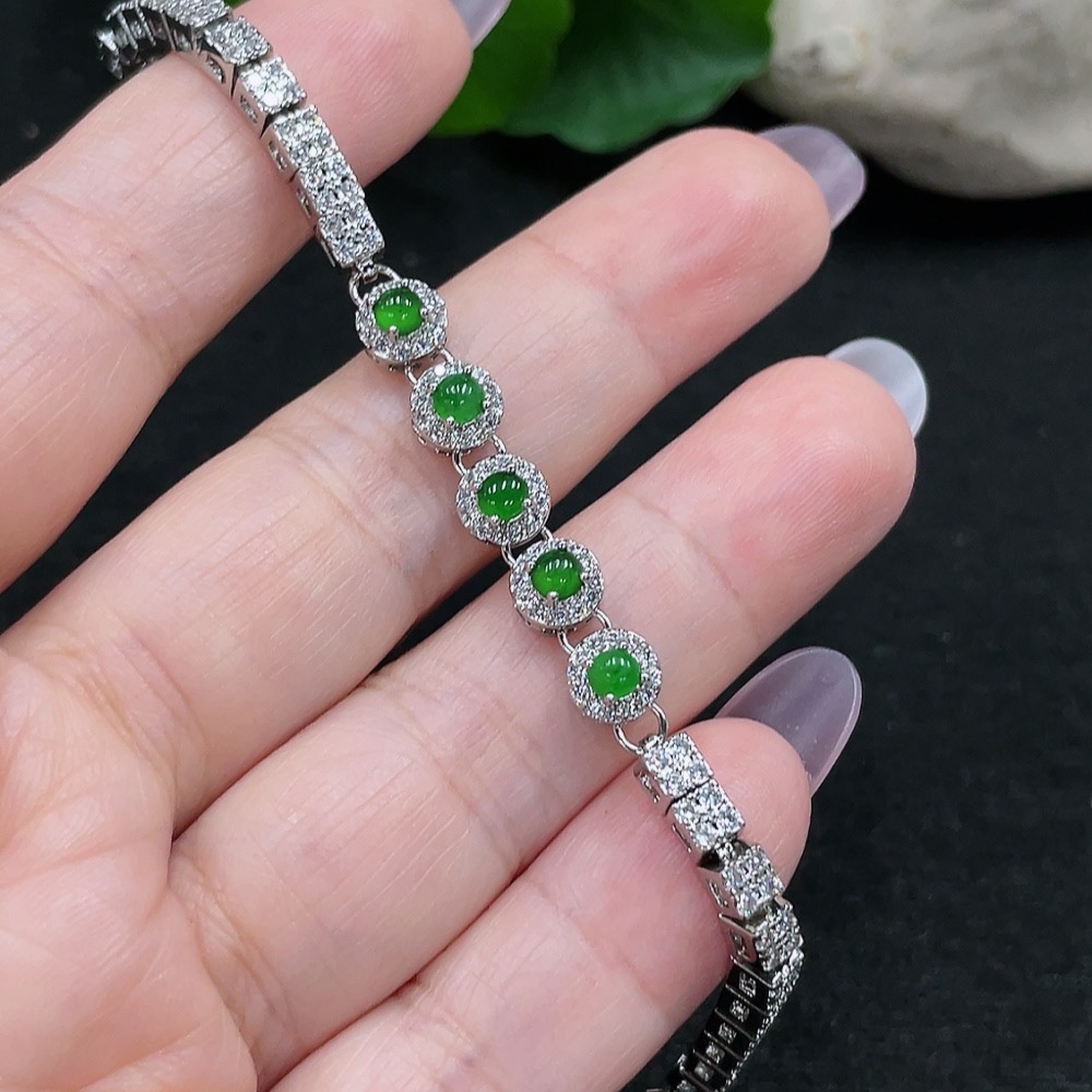 F34965482 Jadeite Inlaid Bracelet Total Weight Approx. 6.7g (Non-Gold Inlaid)