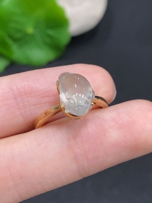 F33906484 Jadeite Three-legged Golden Toad Inlaid Ring 18k Gold Total Weight Approx. 2.8g Size 12