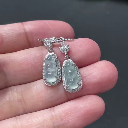 F35145768 Jadeite Blessed Bean Inlaid Earring Pair Non-Gold Inlaid Total Weight Approx. 3.18g