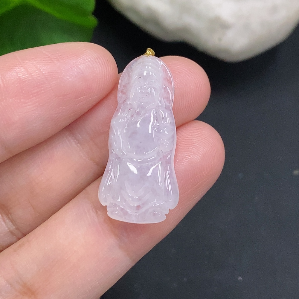 F35107121 Jadeite God of Wealth Pendant with 18K Gold Clasp, Total Weight Approx. 2.3g