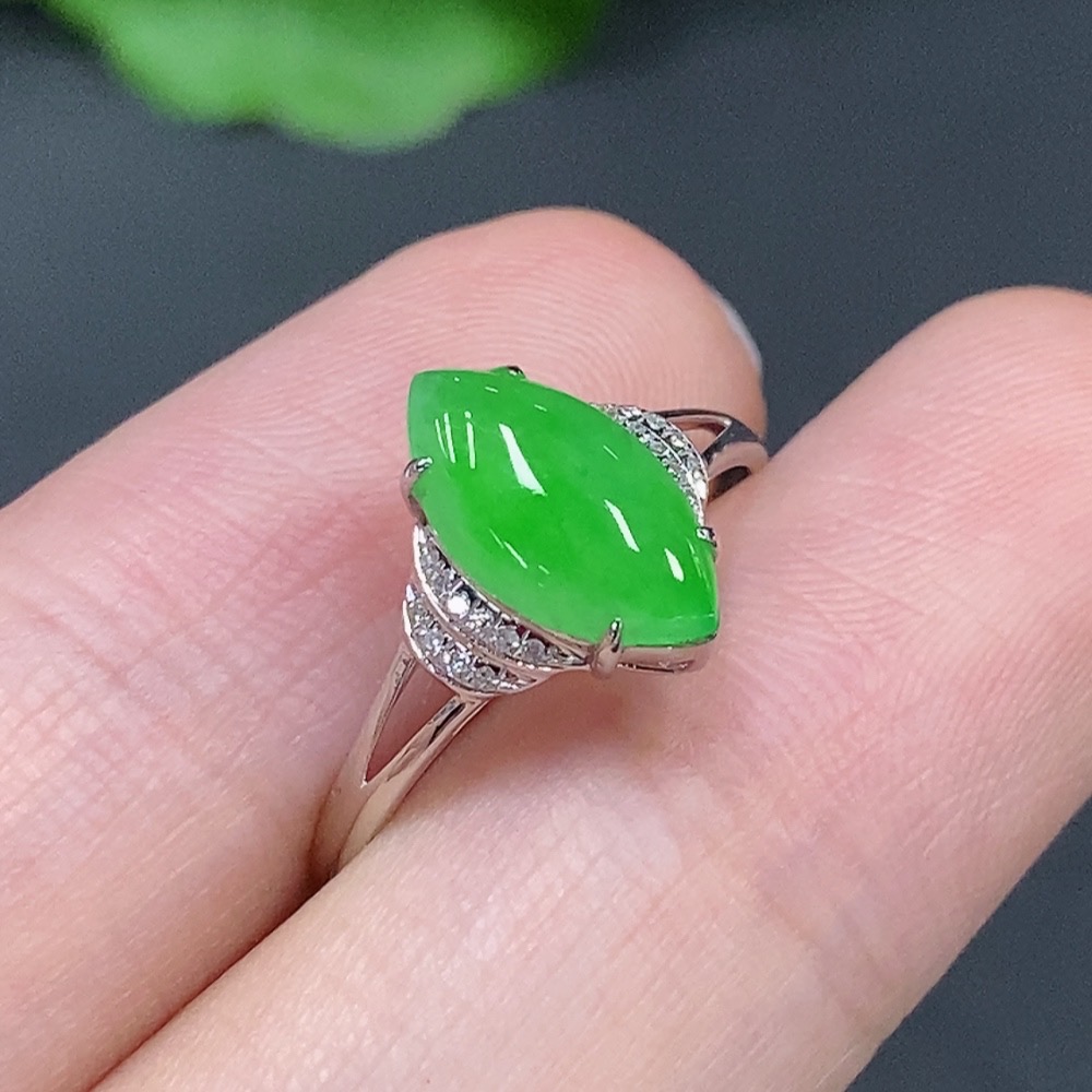 F20303532 Jadeite Cabochon Ring 18k Gold Total Weight Approx. 1.4g Size 16