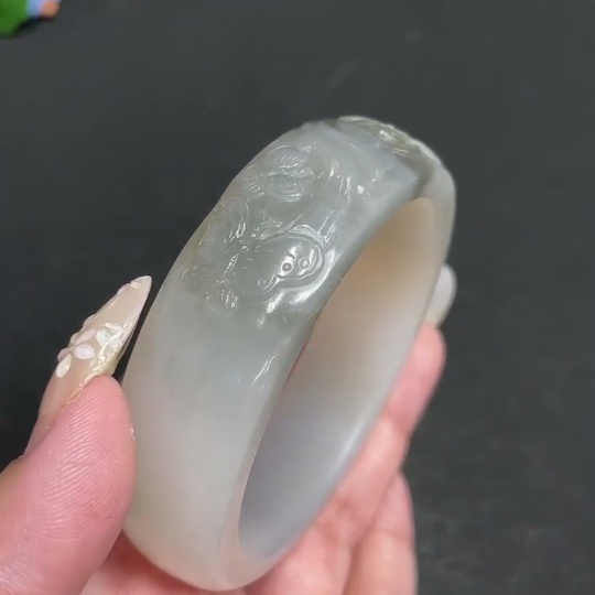 H28244193 Hetian Jade Round Bracelet - Prosperity in Full Bloom - Inner Diameter 59.3 - Total Weight Approx. 91.6g