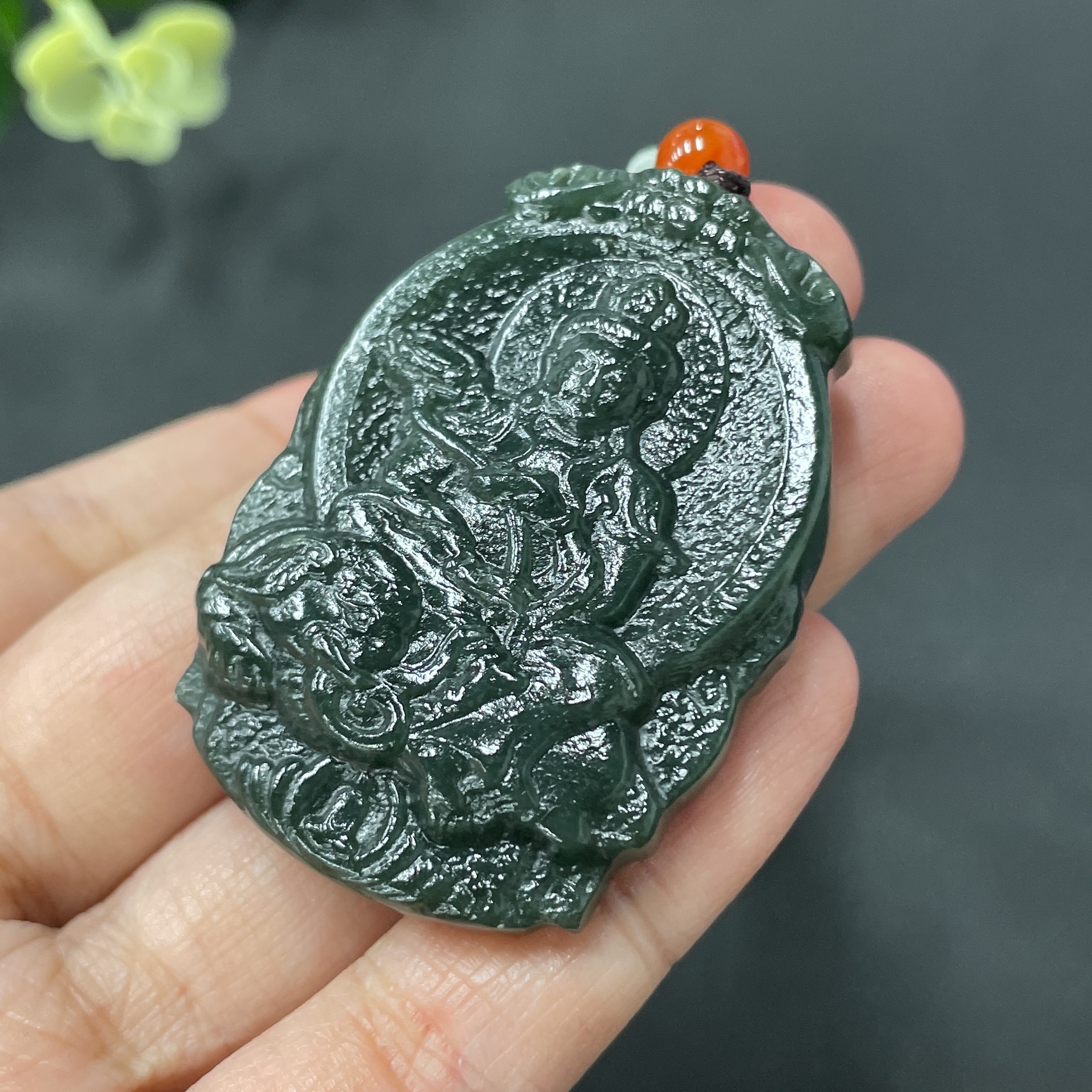 H10065552 Hetian Jade Samantabhadra Pendant, Total Weight 33g (including rope weight)
