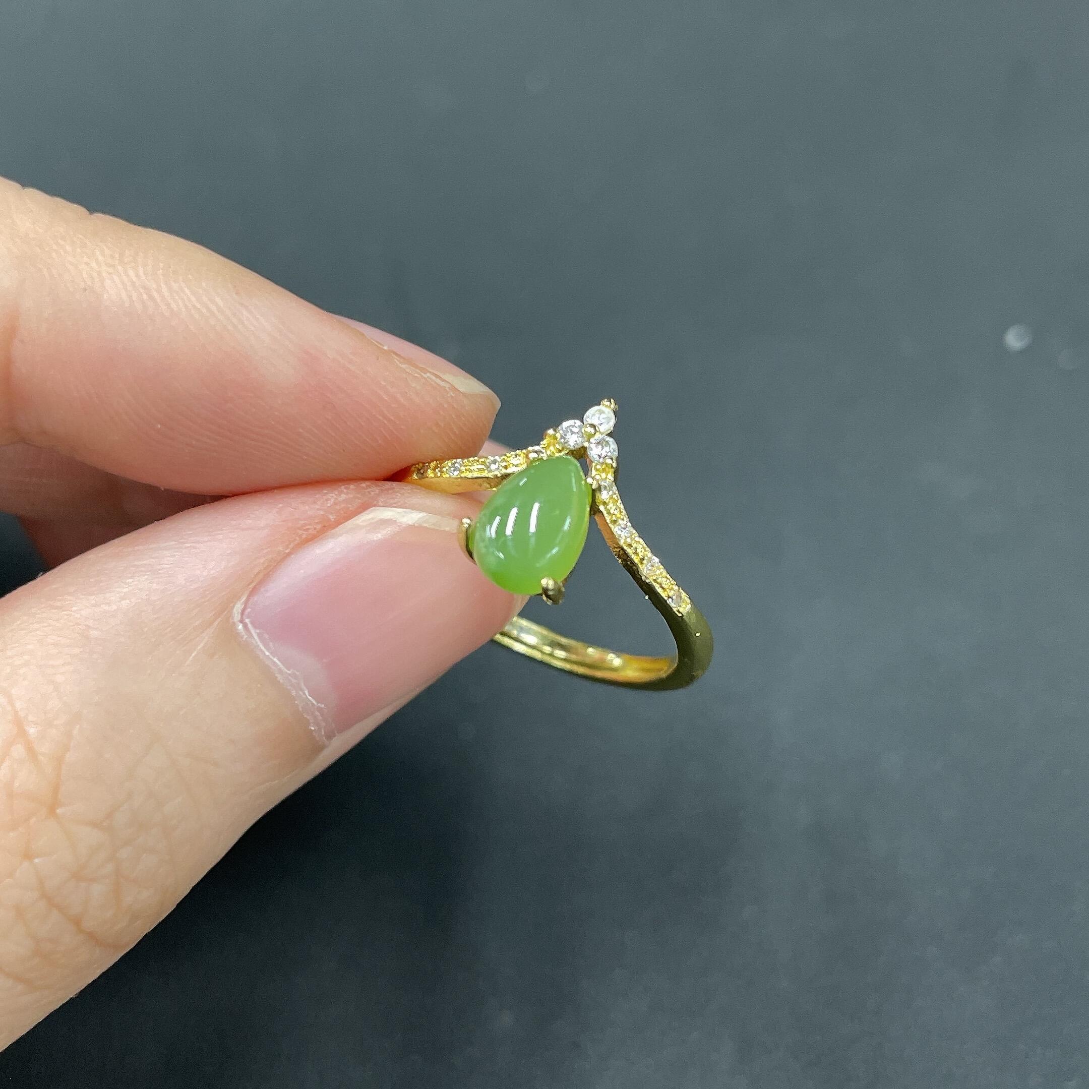 H3381331 Hetian Jade Inlaid Ring, Size 14, Non-Gold Setting, Approx. 1.54g