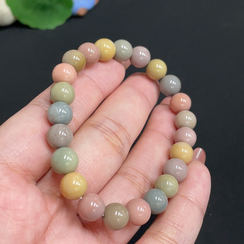 H35100778 Alashan Agate Bracelet, approx. 8mm beads, contains other mineral components, total weight approx. 16.8g