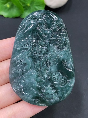 F26961650 Jadeite Landscape Pendant with a total weight of approximately 47.1 grams