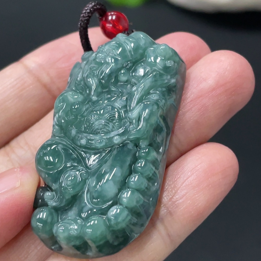 F31669078 Jadeite God of Wealth Pendant Total Weight Approx. 26.58g With Non-Grade A Beads