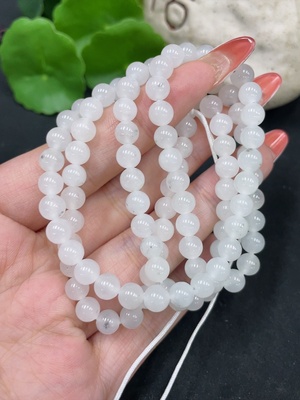 H35085377 Hetian Jade Bead Necklace, approx. 6mm, total weight approx. 35.7g, containing other mineral components