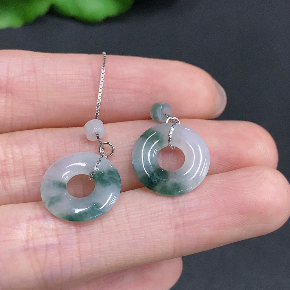 F35079278 Jadeite Donut Drop Earrings Non-Gold Setting Total Weight Approx. 2g