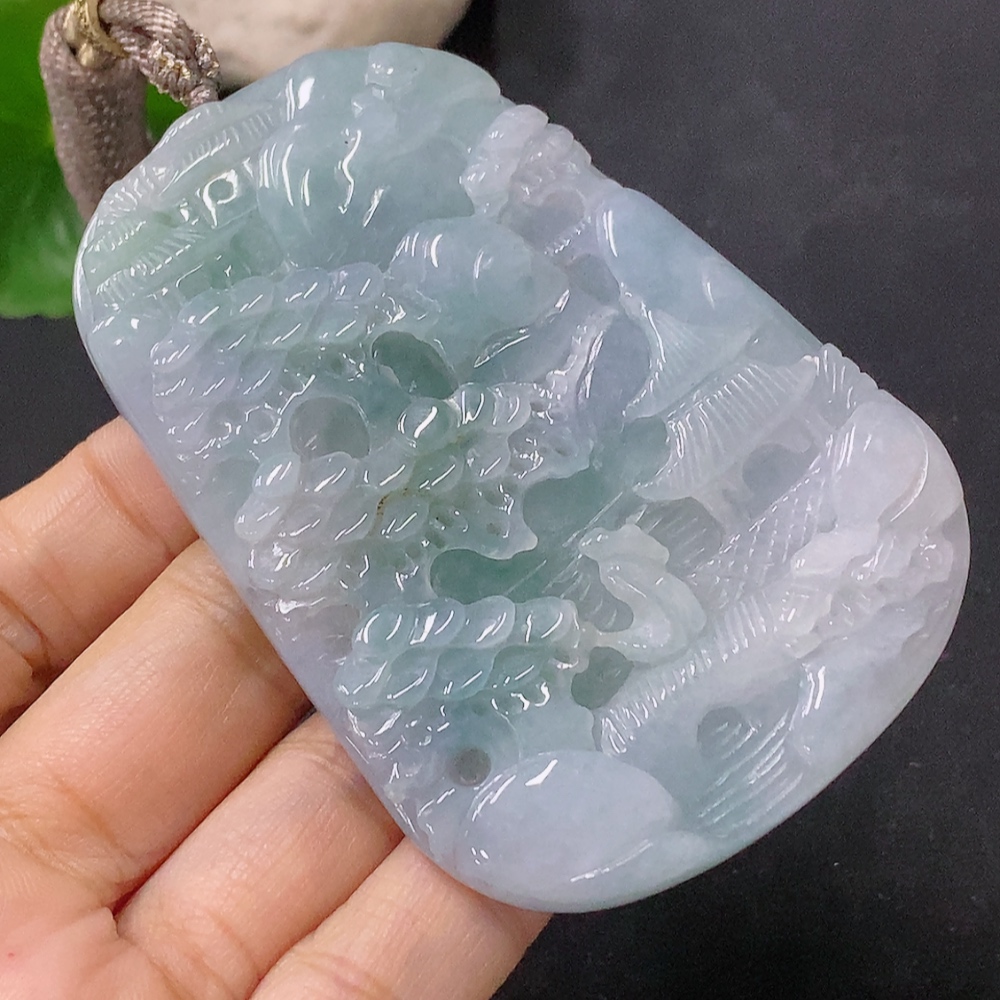 F35117327 Jadeite Pendant Landscape Plaque Total Weight Including String 71.7g