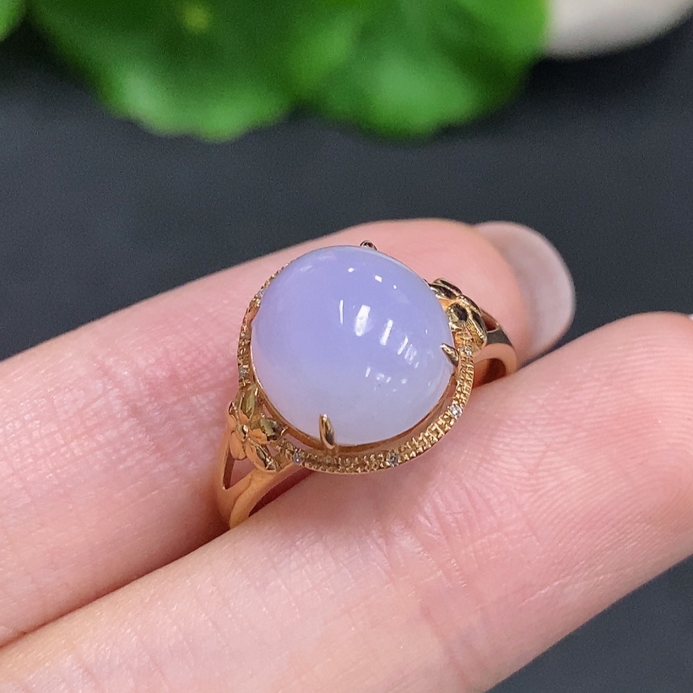 F34060416 Jadeite Cabochon Ring 18k Gold Total Weight Approx. 3g Size 14 with Diamond Accents