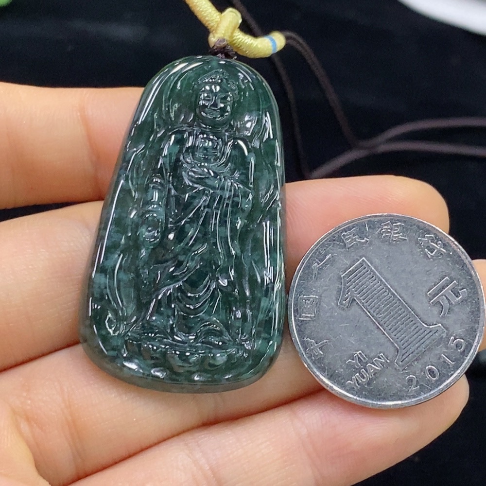 F32731855 JadeitePendant Buddha Amulet Total Weight Approx. 14.1g (including rope)