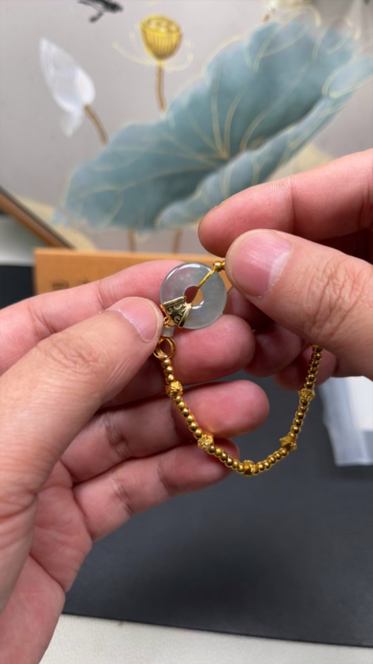 F26968038 Jadeite Inlaid Bracelet, 1 Inlaid Main Body 18k, Rest Au99%, Total Weight Approx. 3.38g