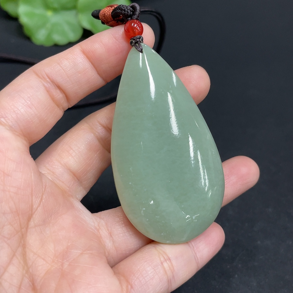 H34052977 Hetian Jade Pendant, Water Drop, Total Weight (including rope) Approx. 37.6g