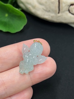 F46584990 翡翠小天使挂件 18K金 货品总重约3克