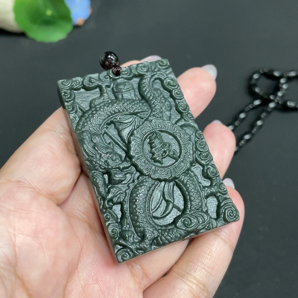 H33847703 Hetian Jade Pendant, Guan Gong, Total Weight Approx. 73g (including chain, chain not Hetian Jade)