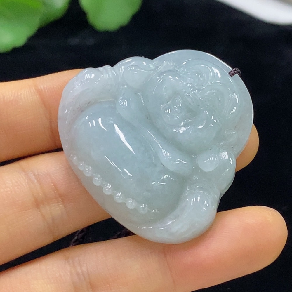 F34974243 Jadeite Buddha Pendant Total Weight Approximately 26.42g (Including Rope Weight)