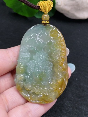 F33873770 Jadeite God of Wealth Pendant Total Weight Approx. 39.1g (Including Cord Weight) (Color Origin Undetermined)