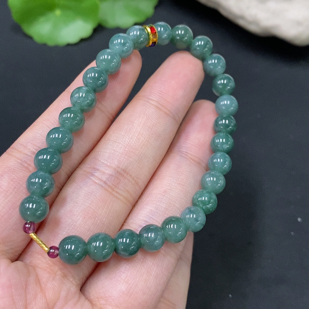 F27123254 Jadeite Bracelet Total Weight Approx.13.04g Oblong Beads 18k Rest Non-Gold Size Approx.6.7mm