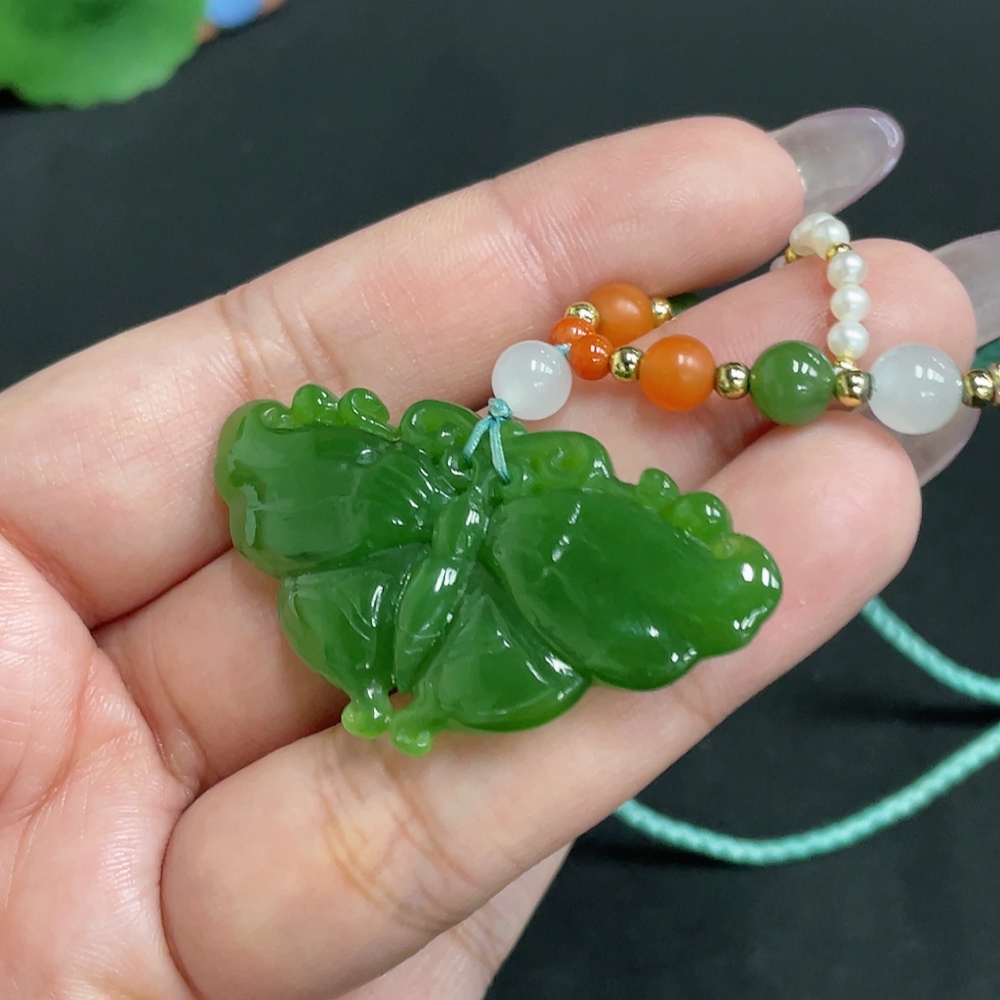 H34956173 Hetian Jade Jasper Pendant Butterfly Gross Weight Approx. [with rope] 17.3g Beads Not Hetian Jade