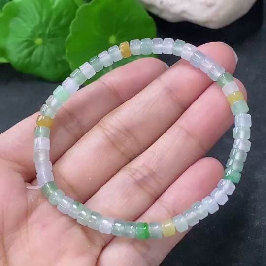 F34954047 Jadeite Beads Bracelet Approx. 4.5mm Total Weight Approx. 7.56g Yellow Beads Color Origin Undetermined