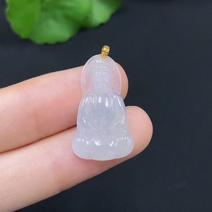 F28201394 Jadeite Guanyin Pendant with 18K Gold Clasp, Total Weight Approx. 1.3g