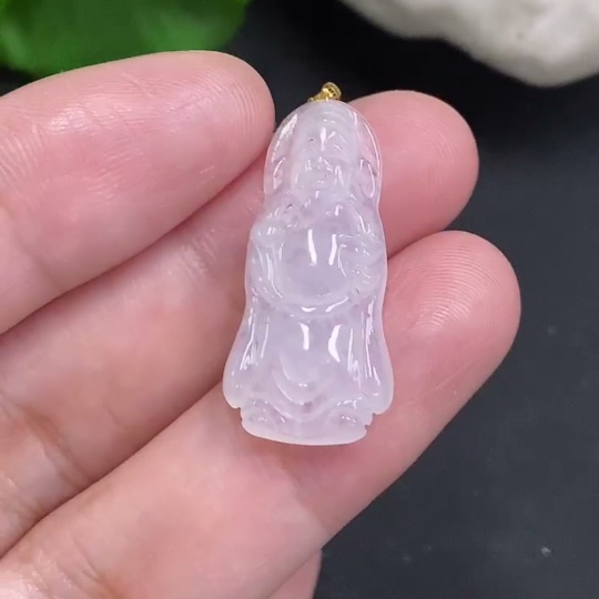 F35107121 Jadeite God of Wealth Pendant with 18K Gold Clasp, Total Weight Approx. 2.3g