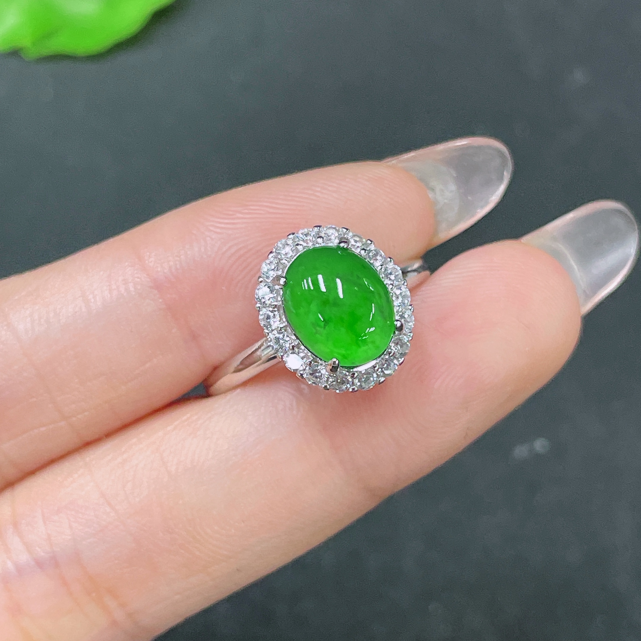 F34064188 Jadeite Inlaid Piece Non-Gold Adjustable Total Weight Approx. 2.62g