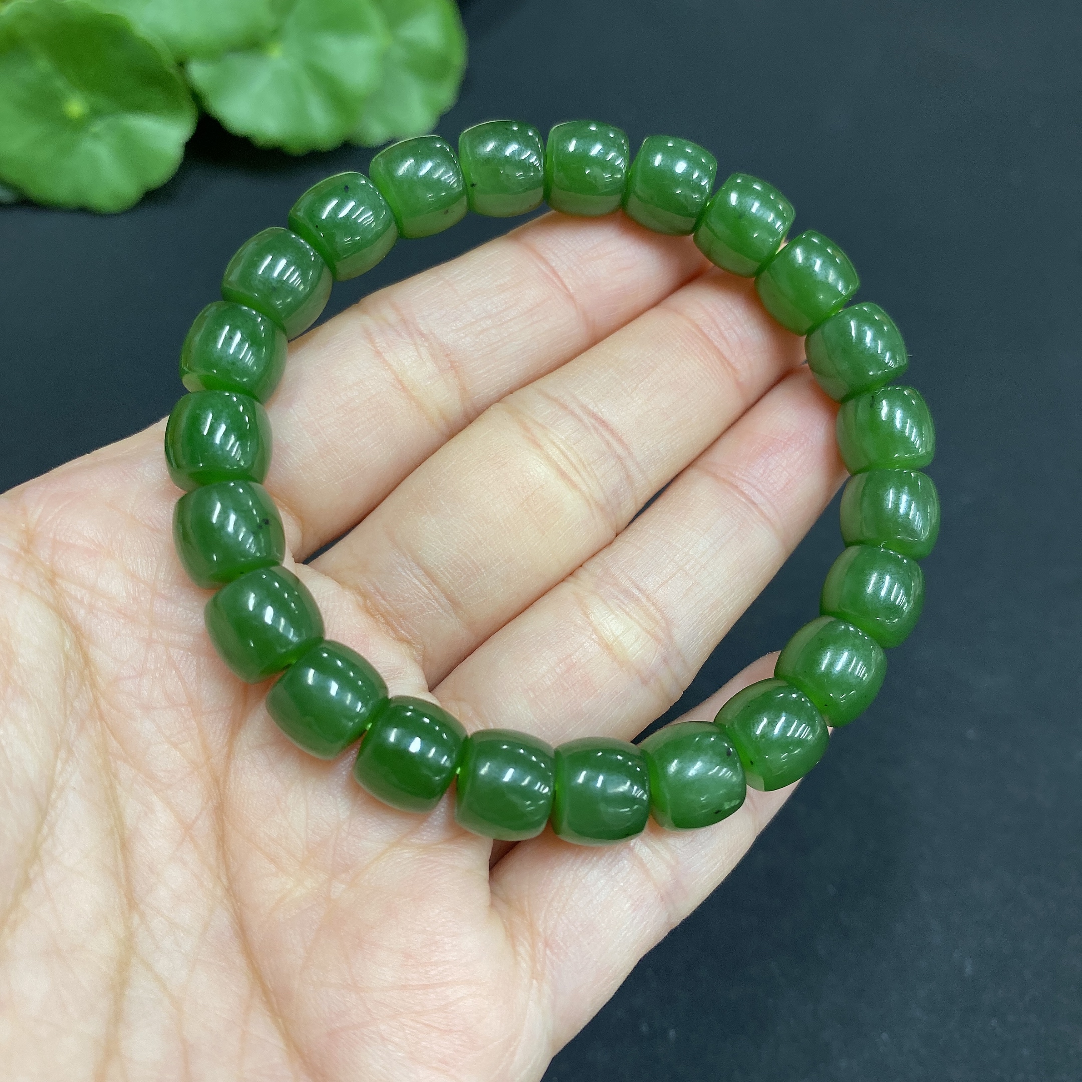 H34014846 Hetian Jade Jasper Bracelet Approx. 8.6 mm Total Weight Approx. 27.1g