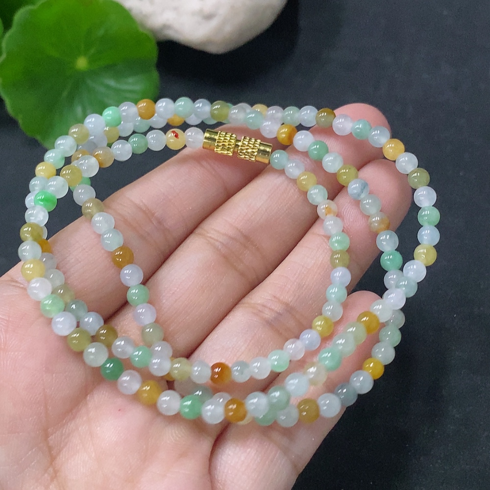 F33887364 Jadeite Bead Necklace Approx. 3.8mm Non-Gold Total Weight Approx. 14.33g Yellow Color Origin Undetermined