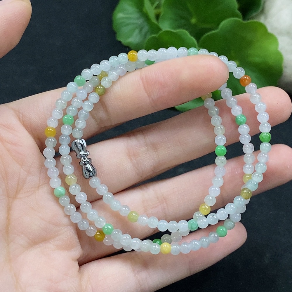 F35089933 Jadeite bead necklace, approximately 3.4mm, total weight about 11.06g, non-gold inlaid