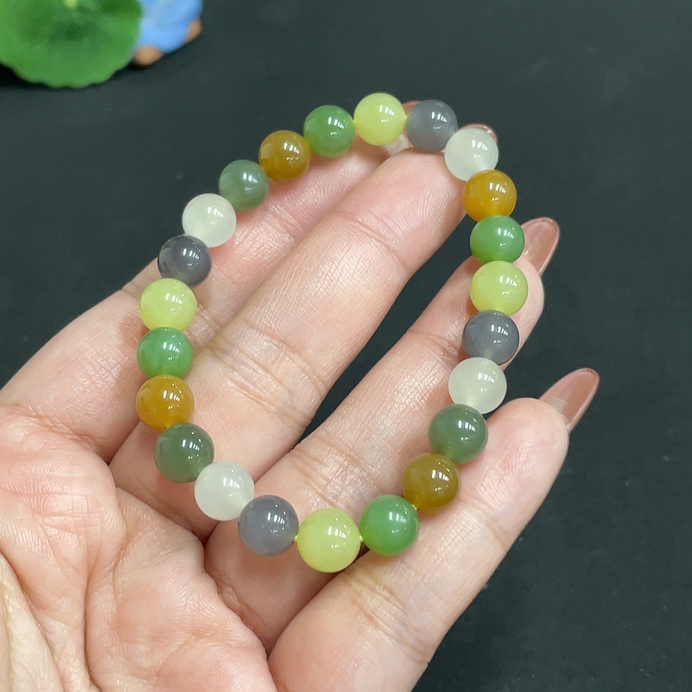 H35118229 Hetian Jade Bead Necklace Approx. 7.6mm Total Weight Approx. 17.8g