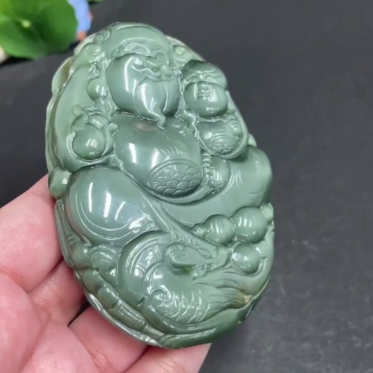 H30487042 Hetian Jade Handheld Piece - Wealth and Fortune - Total Weight Approx. 210.9g