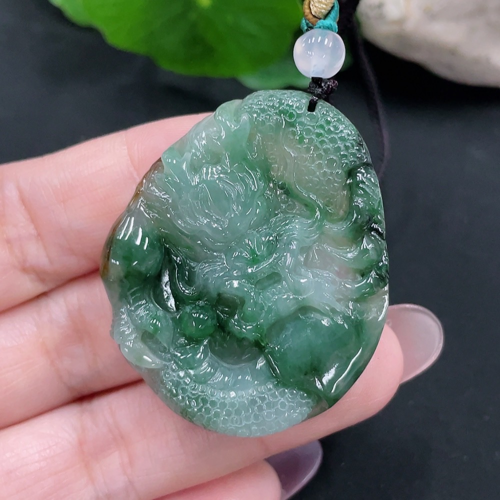 F34967159 Jadeite Dragon Pendant Total Weight Approx. 19.8g (Including Rope Weight)