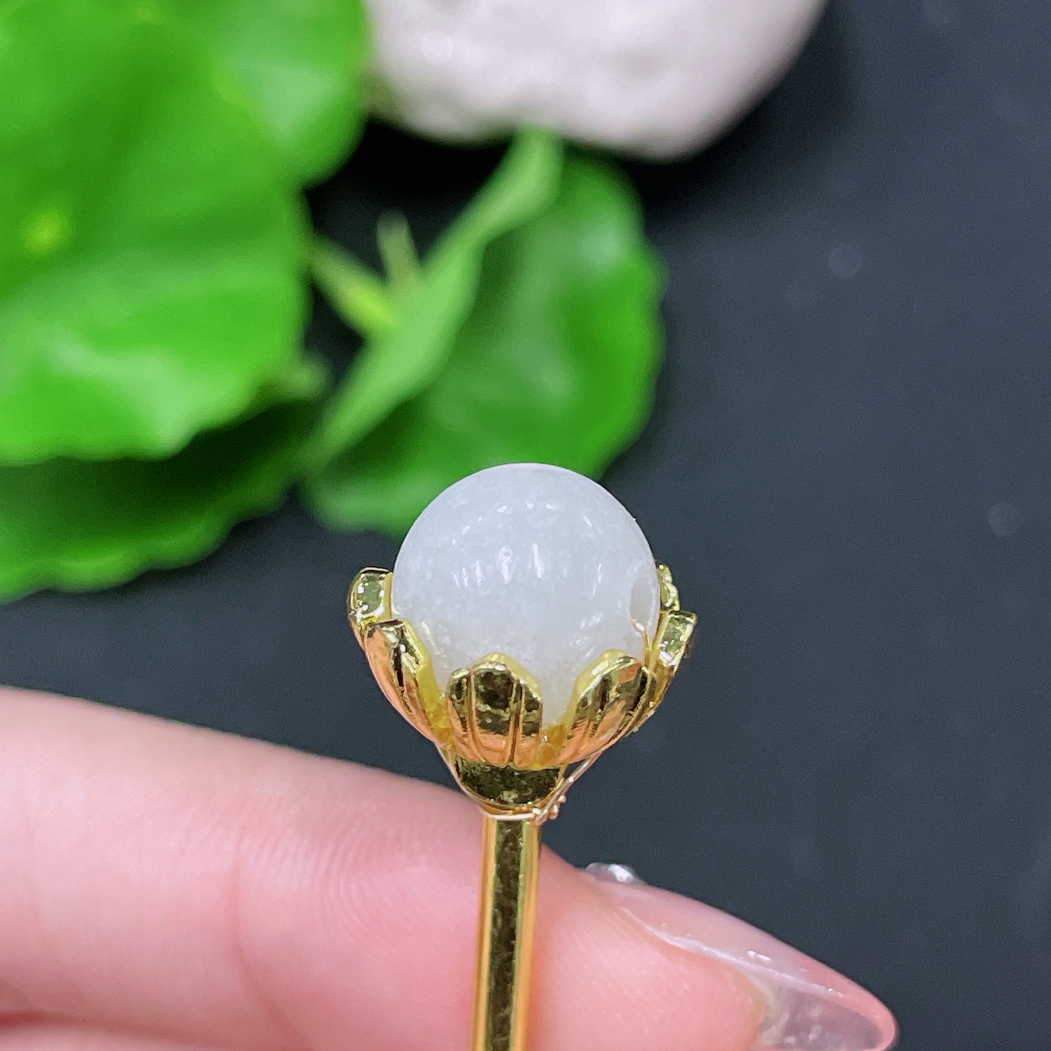 F34958852 Jadeite Inlaid Hairpin Non-Gold Inlaid Total Weight About 8.7g