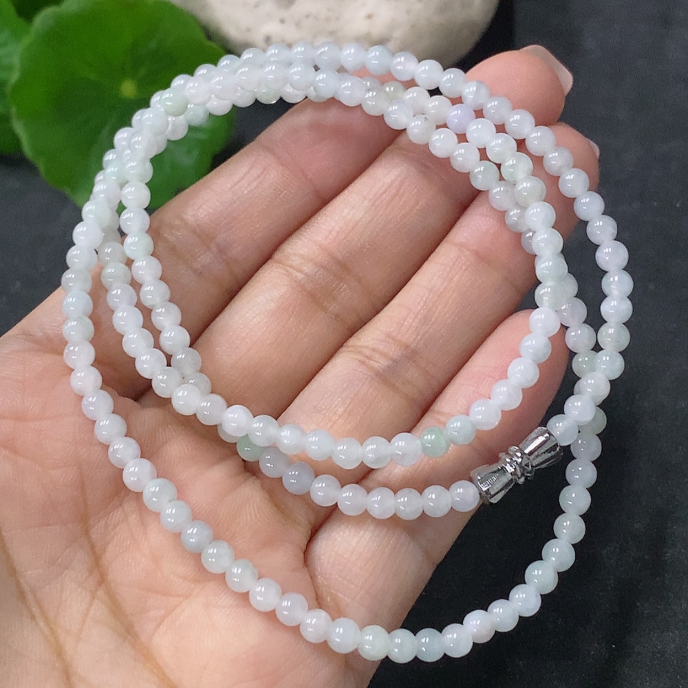 F34041957 Jadeite Bead Necklace Approx. 3.7mm Non-Gold Total Weight Approx. 14.32g