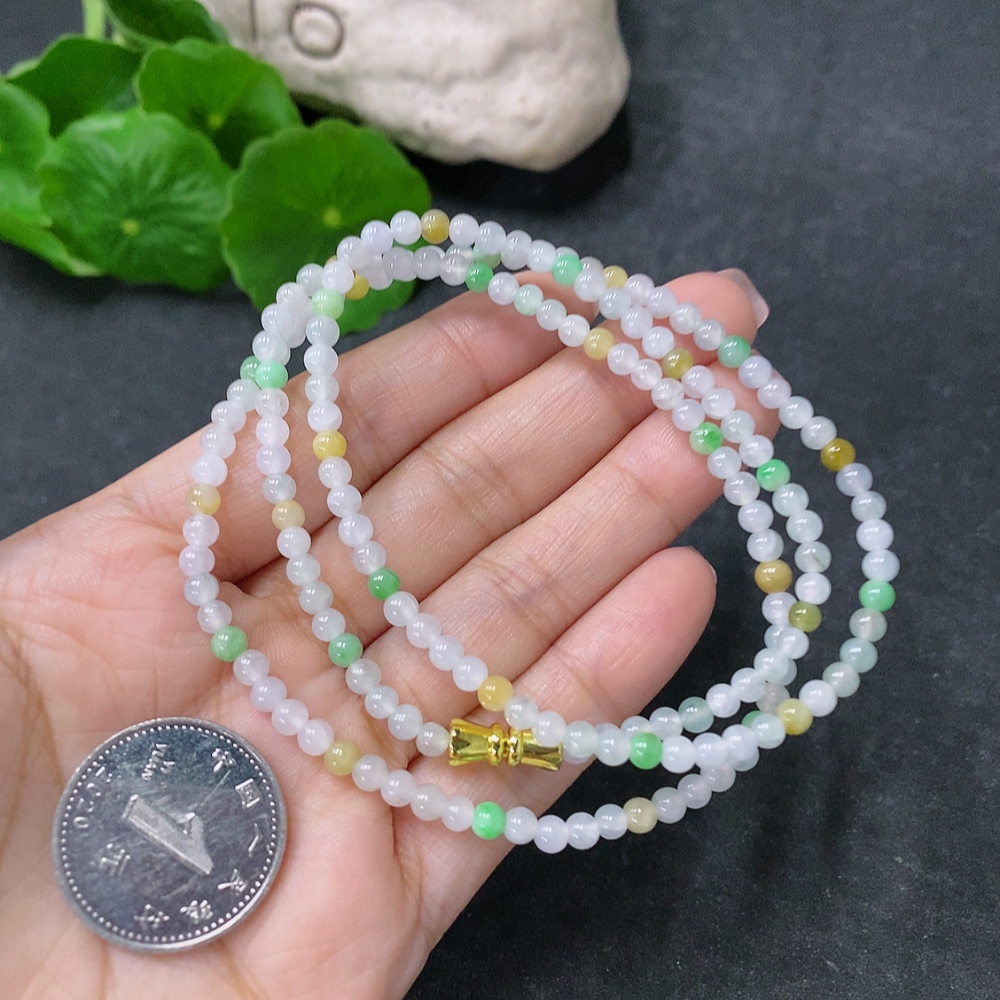F34043239 Jadeite Bead Necklace Approx. 3.5mm Non-Gold Total Weight Approx. 13.65g