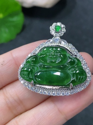 F33888039 Jadeite Inlaid Buddha Pendant, Non-Gold, Total Weight Approx. 7.34g, Beads Non-Grade A