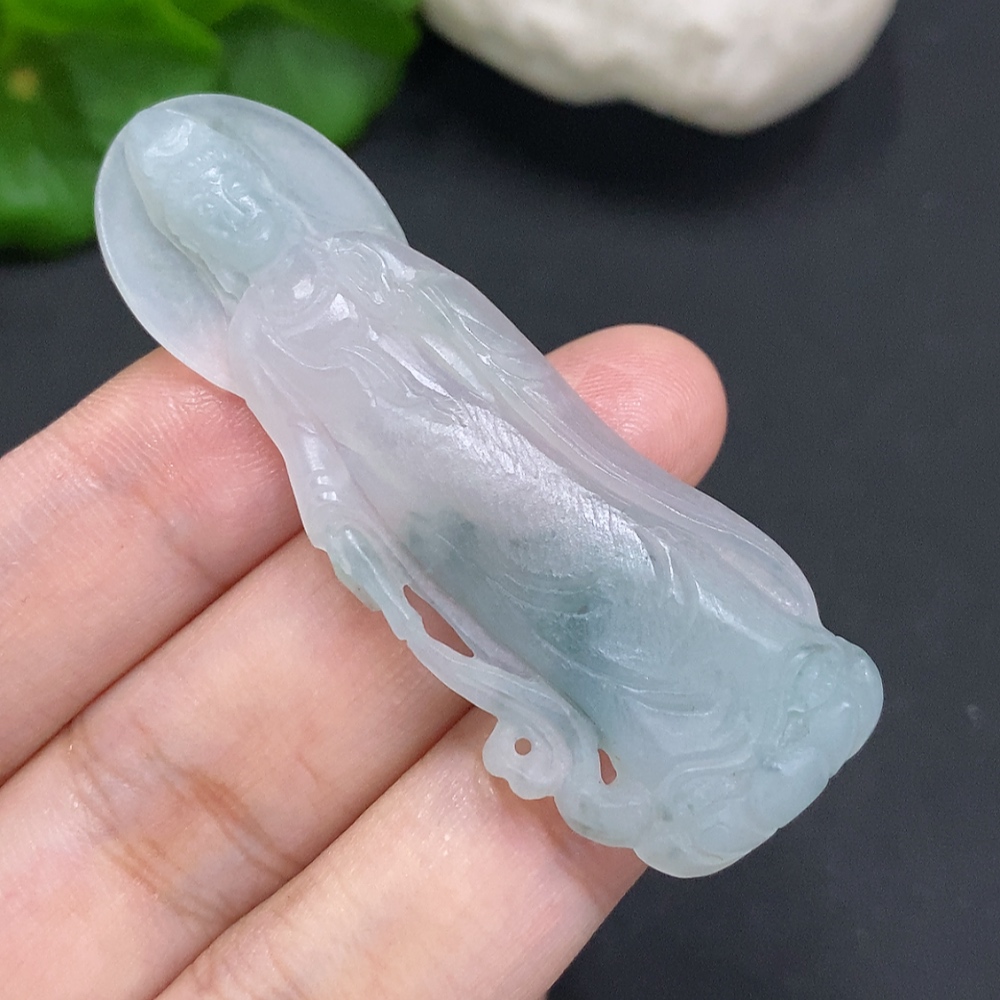 F35126128 Jadeite Rough Guanyin Pendant Total Weight Approx.10.6g