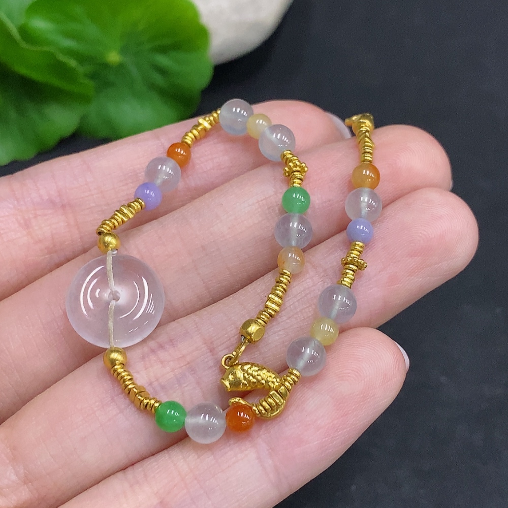 F34967858 Jadeite bracelet (No imprint, surface gold content Au99%) Total weight approx. 7.9g (Yellow and red color origin undetermined)