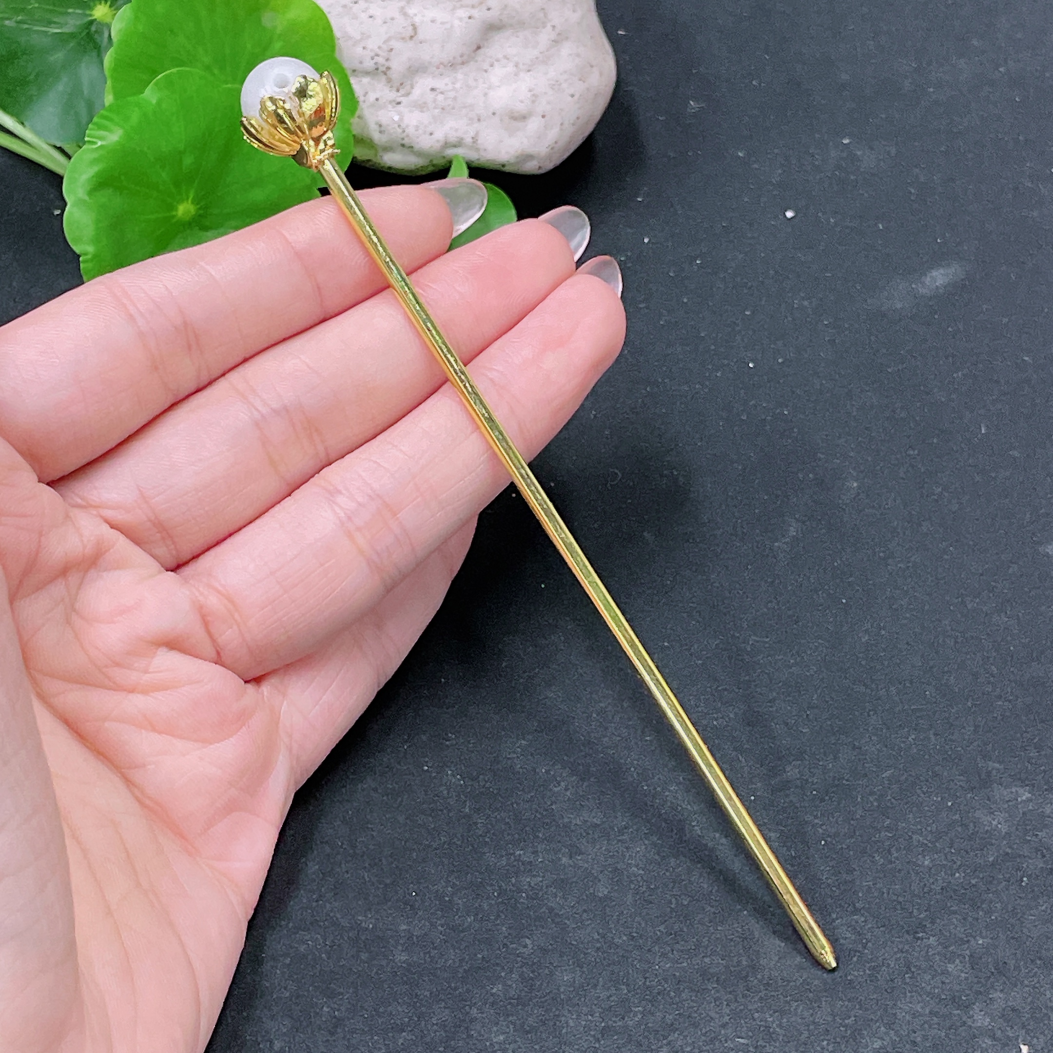 F34958852 Jadeite Inlaid Hairpin Non-Gold Inlaid Total Weight About 8.7g